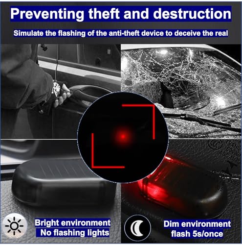 RQG Solar Strobe Lights*2 and Fake Car Alarm Light *2, Colorful Led Warning Light,Automotive Interior Flash Anti Collision Light,Anti-Theft Security Alarm Lights for Car Truck Motorcycle, 4 Pack