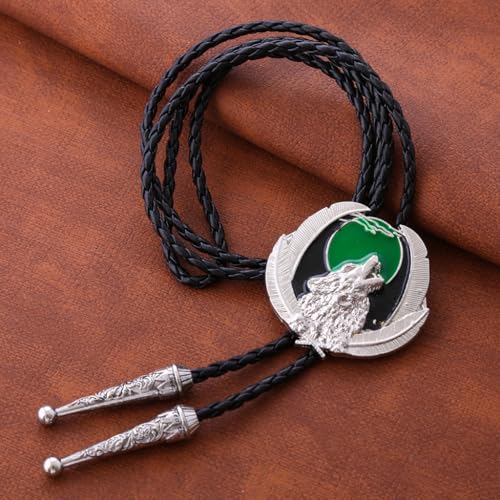 Image of HUABOLA CALYN Bolo Tie for Men Women, Native American Rodeo Cowboy Turquoise /Scorpion /Tiger Eye /Black Agate Leather Necktie