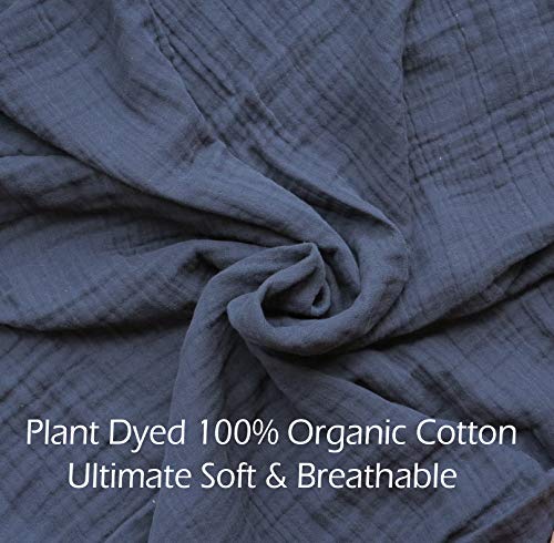 100% Organic Cotton Throw Blanket For Couch, Adult, Home, 4-Layer Muslin Pre-Washed Plant Dyed Yarn, Breathable Soft, Cozy, Lightweight Bed Blanket, All Season (60"X80" Navy Blue) #TOP6
