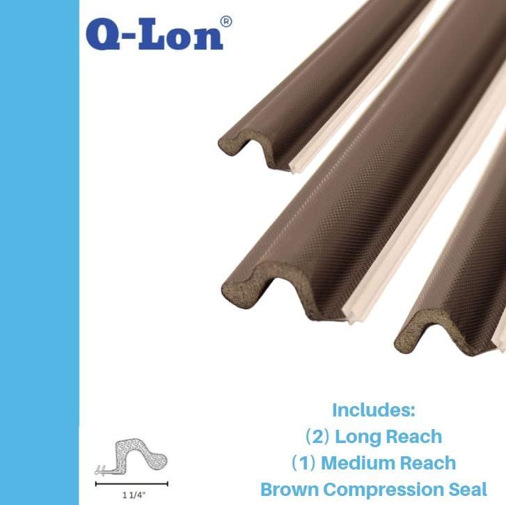 Q-Lon 96 Inch Replacement Compression Kerf Weather Stripping for a Complete Door (Long Reach, Brown)