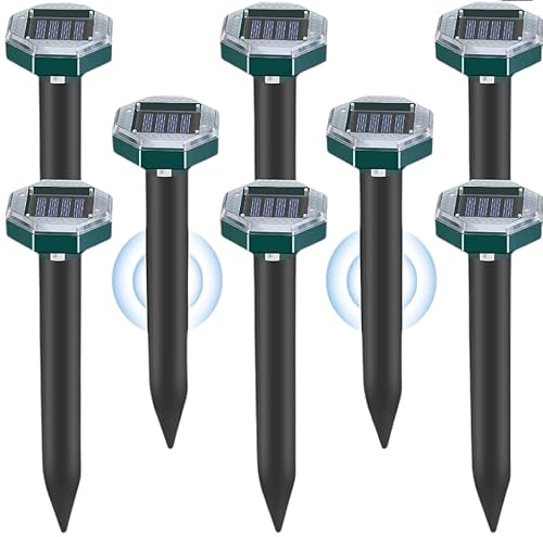 Chasse taupe à ultrasons solaire 8 pièces, répulsif pour souris imperméable qui éloigne les souris de manière professionnelle. Convient pour repousser les serpents et les rongeurs dans les jardins et