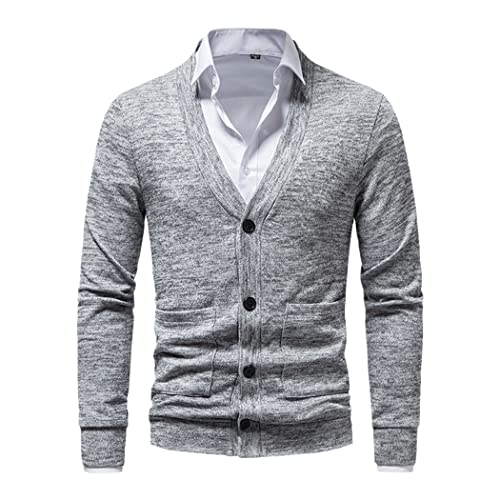 Cardigan col en V pour homme en tricot fin gris XL