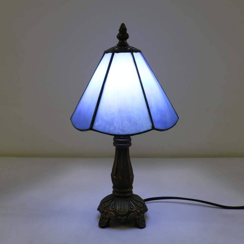 Tiffany-Stil Tischlampe Klein Blau, E14 6 Zoll Mini Glasmalerei Vintage Tischlampe Schlafzimmer, Schön Nachtlicht Kinderzimmer(Ohne Glühbirnen)