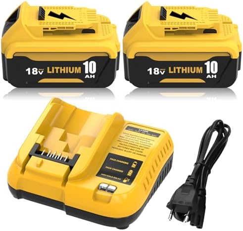 2Stück 10.0Ah Ersatzakku für Dewalt Akku 18V DCB184+ Ladegerät DCB107 | Kompatibel mit DCB206 DCB204 DCB203 DCB201 DCB200 DCD/DCF/DCG Serie Akku-Elektrowerkzeuge