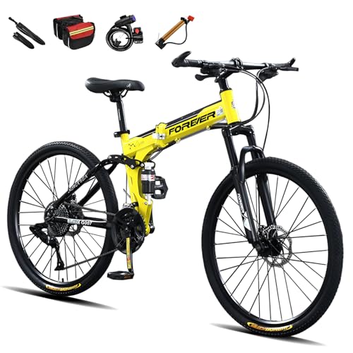 CUIOT マウンテンバイク 折りたたみ可能 24 26 27.5インチ 24段変速MTB 折りたたみマウンテンバイク 前後サスペンション ディスクブレーキ 軽量化高炭素鋼フレーム 自転車 大人 子供用 通学 通勤 サイクリング 街乗り 適用身長150cm