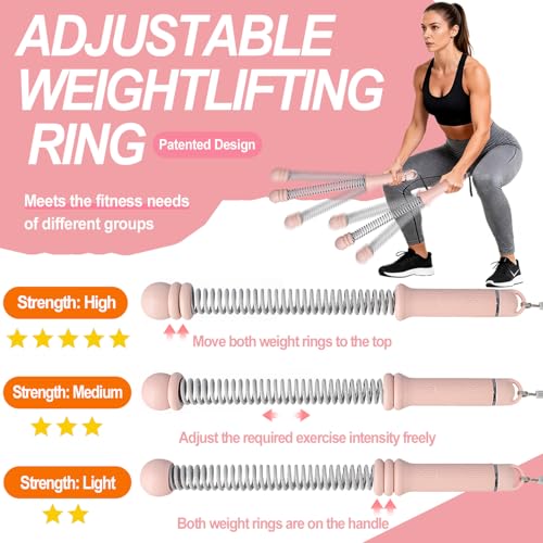 Upgrade Portable Ropeless Battle Ropes - Adjustable Weights Cordless Battle Ropes for Home Gym with Training Poster - Battle Rope Sticks Exercise Equipment for Low-Impact Workout, HIIT & Cardio - Pink — view 2