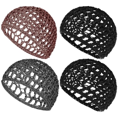 WLLHYF 4 Pack Hair Nets Cap Crochet Knit Snood Bonnets Sleeping Hairnet Fitted Hair Cover Wrap Comfortable Haircare Wave Cap for Keep Curls Ballet Serving Shower Bath Head Circumference 20-22in