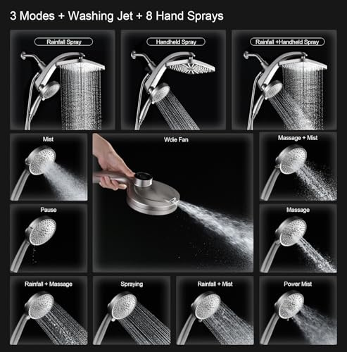 Image of Rain Shower Head with Handheld Showerhead, Nickel 1.8GPM 460311
