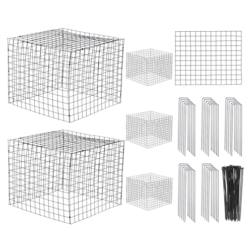 Image of PATIKIL 8 Sheet Wire Plant Protectors, 13x15.7 Inch Square Wire Plant Cages Mesh with 20 Ground Stakes & 50 Ties for Protecting Flower Vegetable Plants from Animals, Dark Green