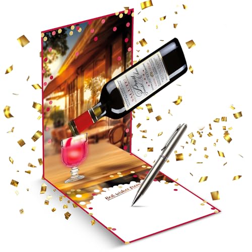 bentino PopUP MUSIK Geburtstagskarte Rotwein mit LICHT und DREHBARER Flasche zum einschenken - MEGA Effekt sorgt für große Augen!
