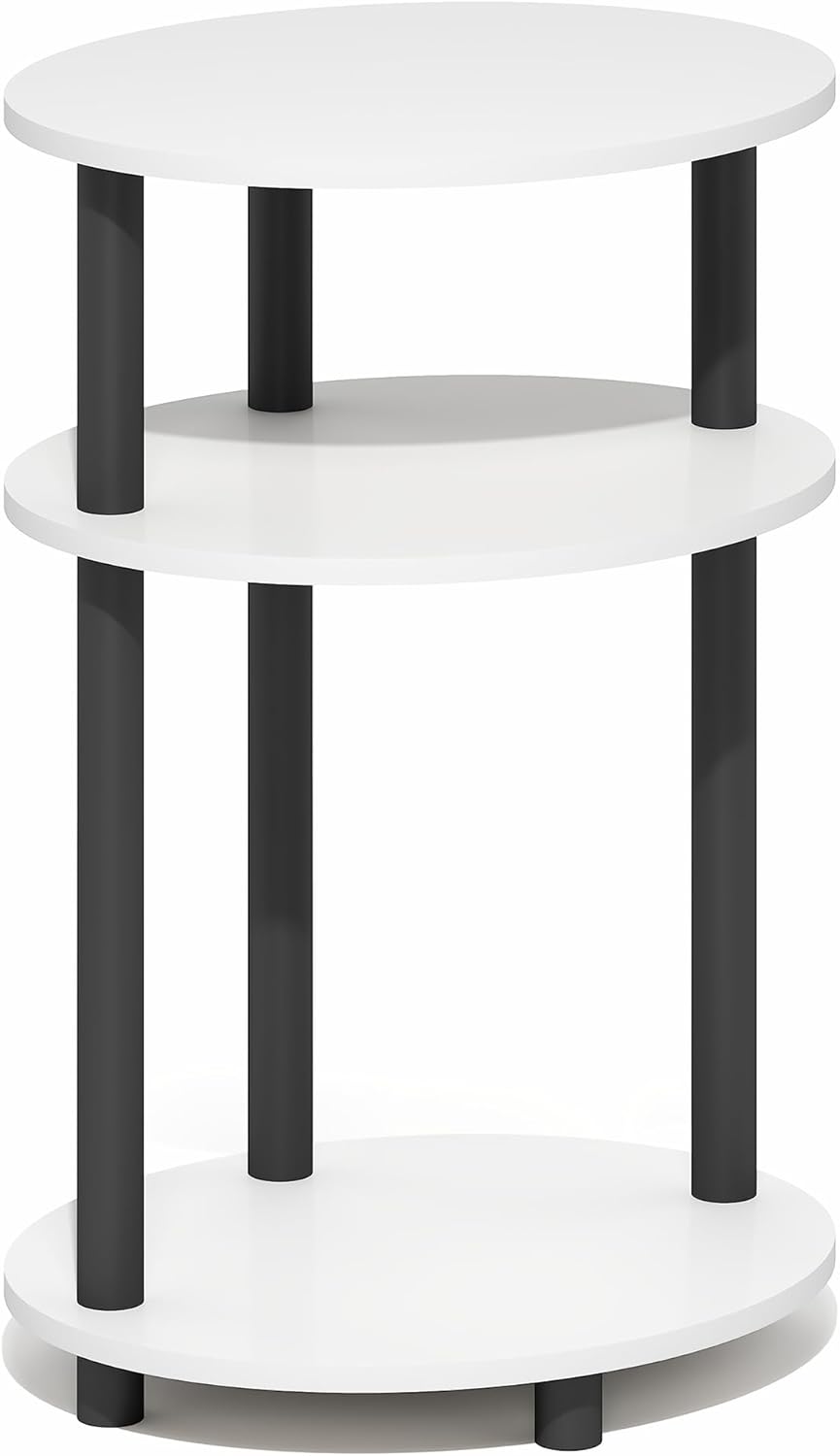 Furinno Turn-N-Tube Side Table, 3-Tier Oval End Table, Night Stand, Bedside Table, for Living Room, Bedroom, White/Black