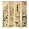 MyGift Decorative 4 Panel Folding Bamboo Room Divider Asian Inspired Cherry Blossom Scene Freestanding Floral Artwork Room Partitioner with Beige Wood Frame