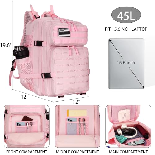 Image of Military Tactical Backpack 45L /25L 3 Day Assault Pack Molle Daypack Hiking Backpack for Men and Women (Pink, 45L)