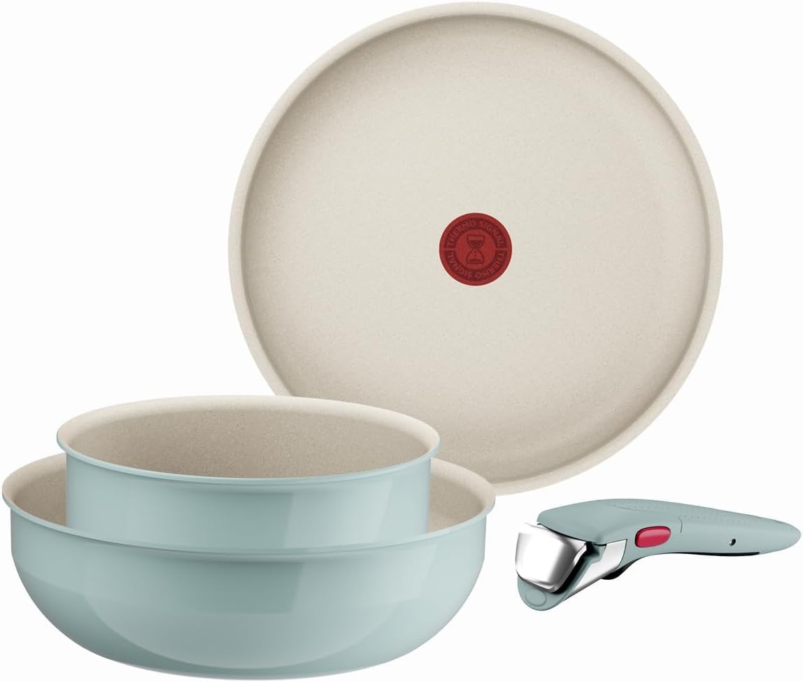 Tefal Ingenio Serenity - Juego de 2 Sartenes 22/28 cm + Wok 26 cm + 2 Cazos 16/20 cm + 4 Accesorios + 2 Mangos, Revestimiento Antiadherente, Apilable, Inducción, Apto lavavajillas y horno, Eucalipto — view 17