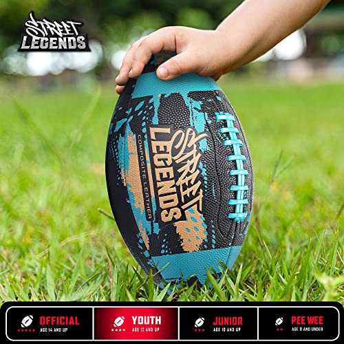 Street Legends Youth Football For Kids, Graffiti Printed Composite Leather Size 8 Football- Includes Pump, Made For Training, Practicing, & Recreational Play, Teal #TOP1
