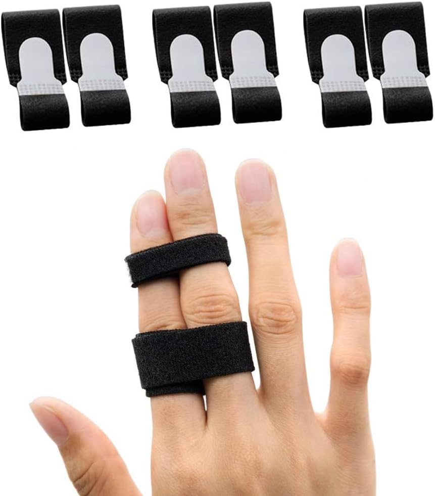 Sumifun Buddy Finger Wraps, Pack of 6 Finger Tapes for Broken, Sprained, Fractured Finger, Finger Straps for Jammed, Swollen, Dislocated Joint (Black)