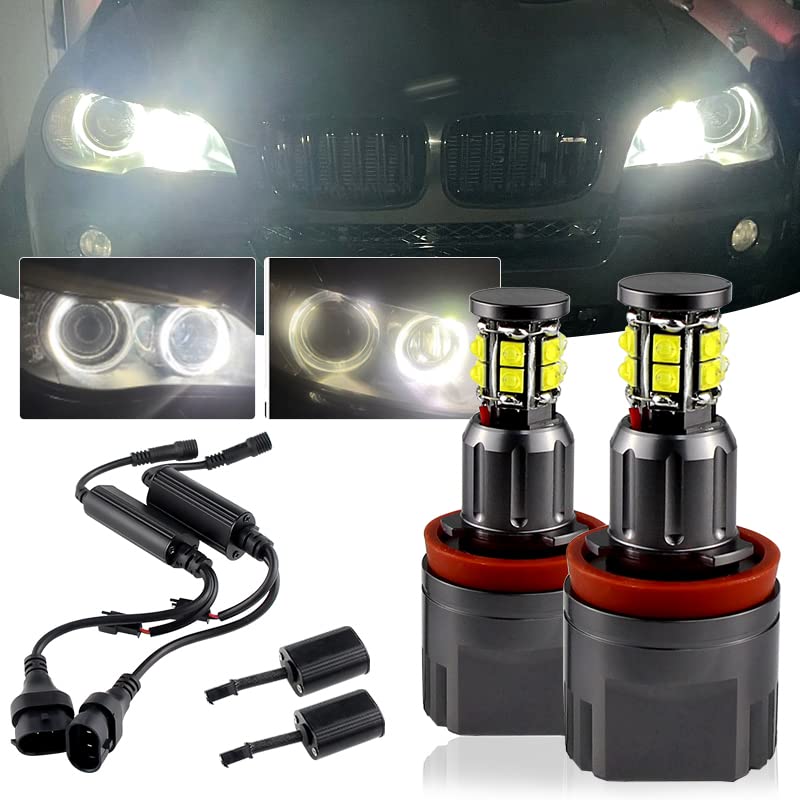 Feux Angel Eyes LED 120W H8 Pour BMW Série 1 E82/E87 (128i, 135i, M) - Remplacement Direct Blanc