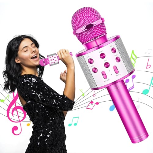 Juguetes, Toy Raganet, Micrófono De Karaoke Inalámbrico con Bluetooth Y Bocina, para Niños y Adultos (Rosa)