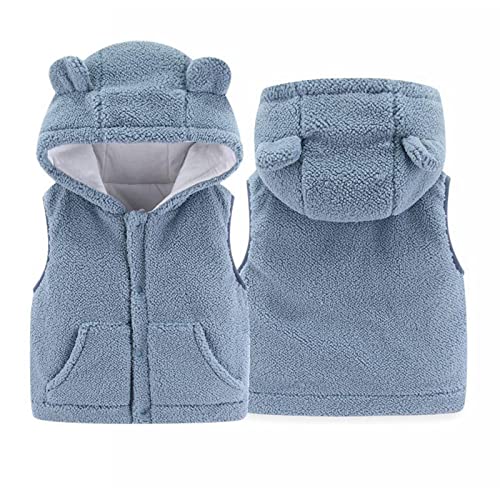 Toddler Baby Boys Girls Fleece Vest With Bear Ear Button Sleeveless Coat Jacket Kids Fall Winter Hooded Outerwear With Pocket Blue #TOP2
