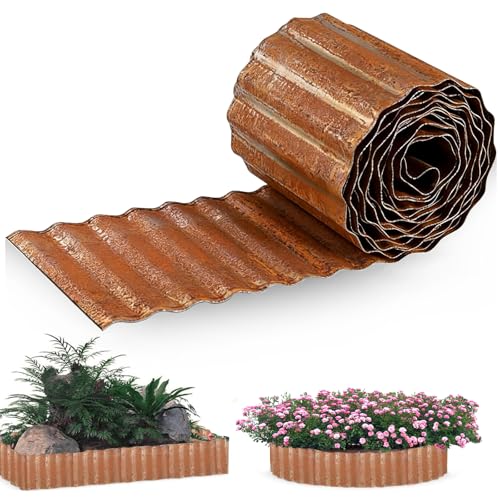 Vyranut Bordura Corten per Giardino 12 m x 15 cm, Bordura per Aiuola Flessibile in Acciaio Corten, Bordo per Aiuole, Prato, Vialetti e Aree Verdi-color ruggine