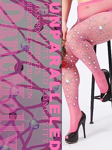 Image of DancMolly 10X Strong Ultra Sparkly Rhinestone Fishnet Stockings, Plus Size Sparkle Tights for Women Sexy Party Concert Outfit