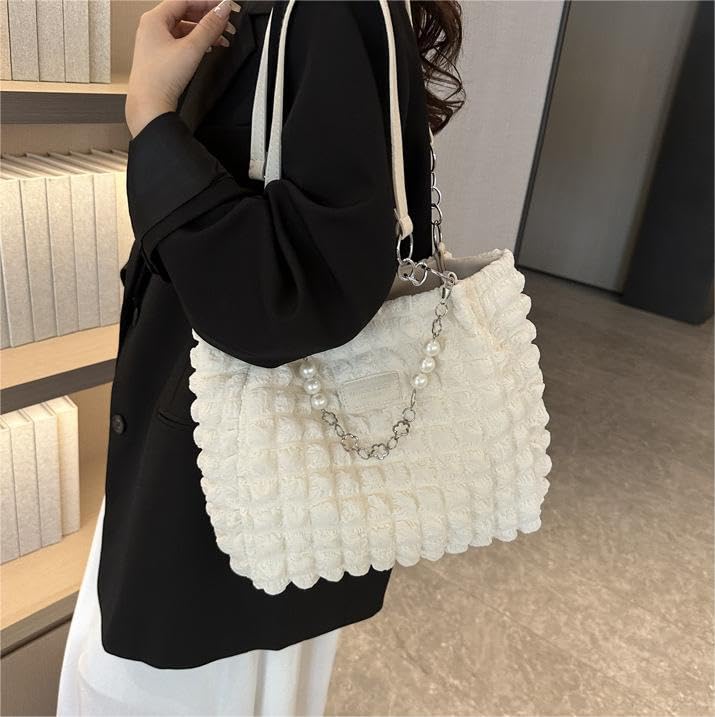 Bolso tote para mujer con cadena de perlas, bolso casual espacioso, bolso hobo cruzado miniatura 2