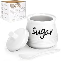 Swetwiny 12oz Ceramic Sugar Bowl with Lid & Spoon - White Porcelain Sugar Jar Dispenser for Kitchen, Dishwasher Safe