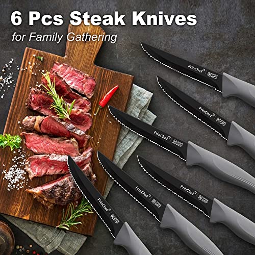 Princhef Knife Set, 19 Pcs Rust Proof Knives Set For Kitchen, With Acrylic Stand, Sharpener, Scissors And Peeler, Stainless Steel Knife Sets With Black Coating, Nonstick And No Scratch #TOP3