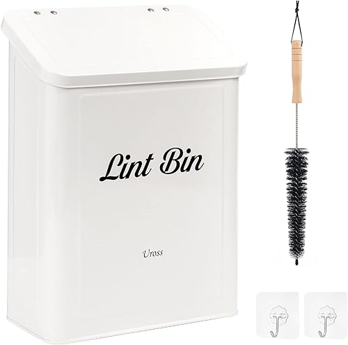 Miniatura 7 de Uross Contenedor magnético de pelusa con cepillo para pelusas, soporte de metal montado en la pared para secadora con tapa, elegante decoración de