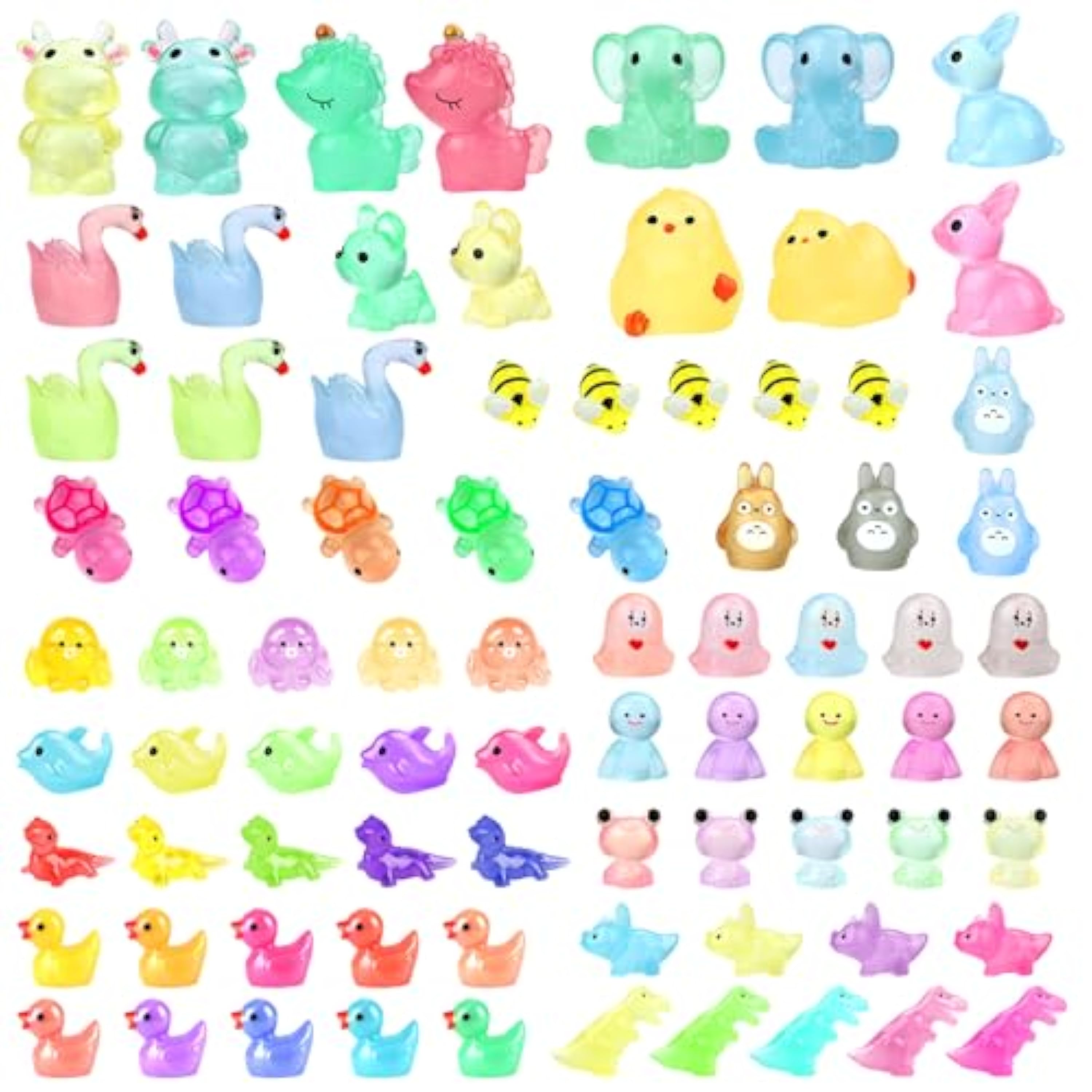 80 mini animales de resina luminosa y colorida, conejos, dinosaurios, elefantes, unicornios, para manualidades, figuras en miniatura para acuario, casa de muñecas, jardín