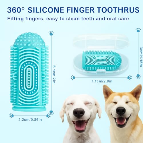 LEOAXS Dog Finger Toothbrush 4-Pack – Pet Tooth Brushing Kit for Dogs & Cats, Puppy & Adult Dental Care – Soft Silicone Finger Brushes for Teeth Cleaning (Blue, Green, Orange, Purple)