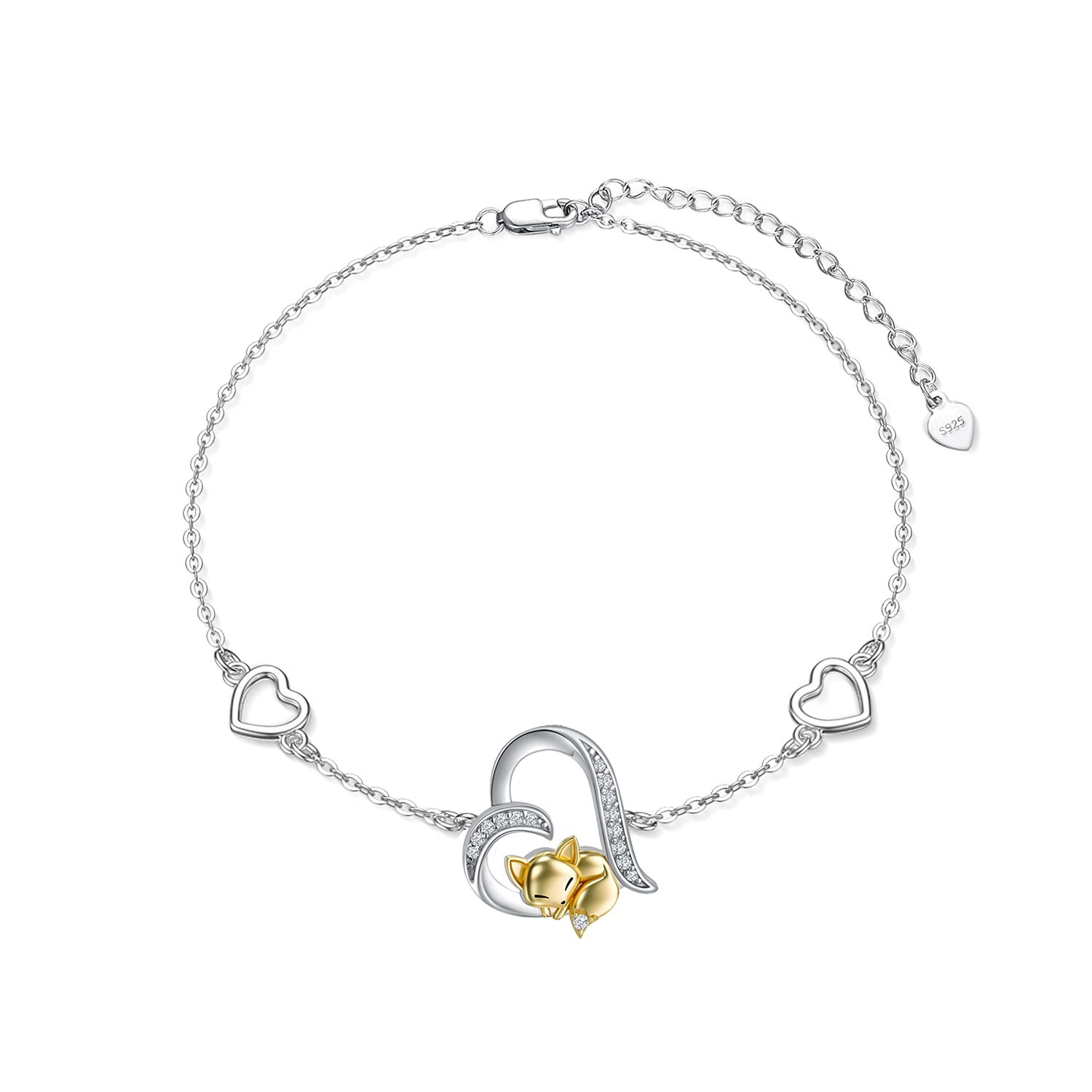 LONAGOAnimal Bracelet 925 Sterling Silver Cute Fox Elephant Rabbit Cat Dog Bracelet Jewellery