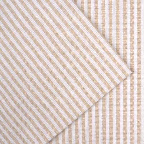 Image of Encasa XO Farmhouse Throw Pillow Covers Set of 2 (24x24 in) Ticking Beige | Decorative Cushion Covers No Inserts | Plaid and Stripes Pillow Covers for Living Room, Couch