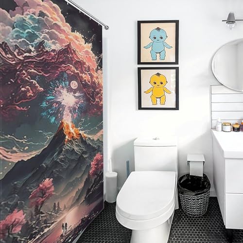 Rideau de douche art japon cerisier en fleurs polyester lavable 152x183cm - 3