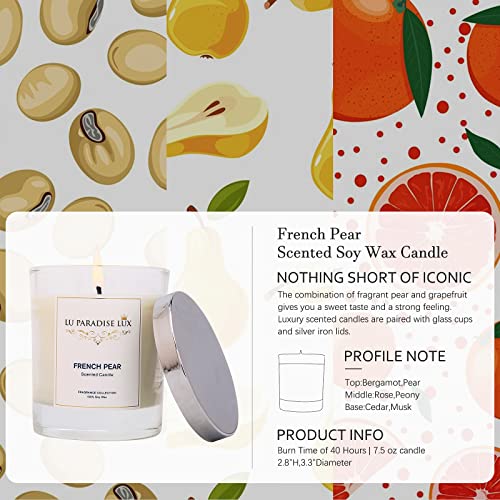 Lu Paradise Lux 7.5Oz Luxury Glass Jar Candles | French Pear Candles For Home Scented | Long Lasting Scented Candles Gift For Mother, Wife, Friend| Perfect For Any Occasion (French Pear) #TOP4