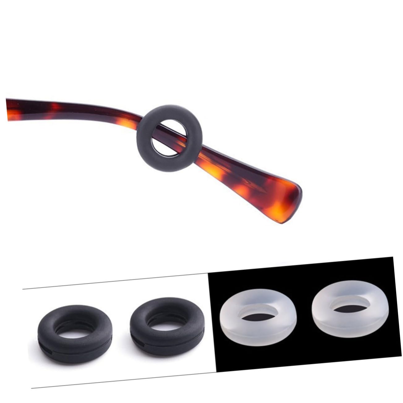 HOMOCONO 10 Pairs Eyeglass Silicone Ring Glasses Retainer Eyeglass Retainers Temple Tips Sleeve Retainer Glasses Ear Hooks Eyeglasses Glasses Hooks Ears Eyeglass Anti- Slip Round Black