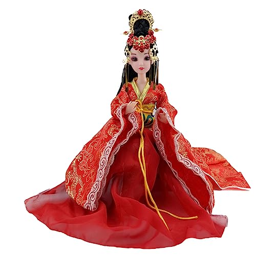 Jiawinng Muñeca China 3D Muñeca Oriental De Danza del Vientre Muñeca 12 '' Antigua De Decoración Coleccionable para Casa De Juegos Acompañar Vacaciones Día De Navidad Regalo De Cumpleaños,Rojo