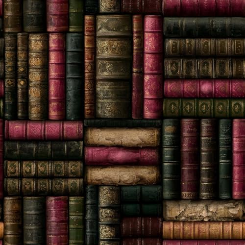 Vintage Antique Bookcase Peel and Stick Wallpaper Self Adhesive 17.72" x 236.21'' Retro Victorian Hardcover Library Book Wall Paper Renter Friendly Removable Waterproof for Living Room Bedroom
