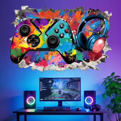 Amimagen Gamer Wall Decals for Bedroom: Removable 95%+ No-Residue - Peel and Stick 4-Step Application - Vinyl Wall Decor for Boys 1-12 Years