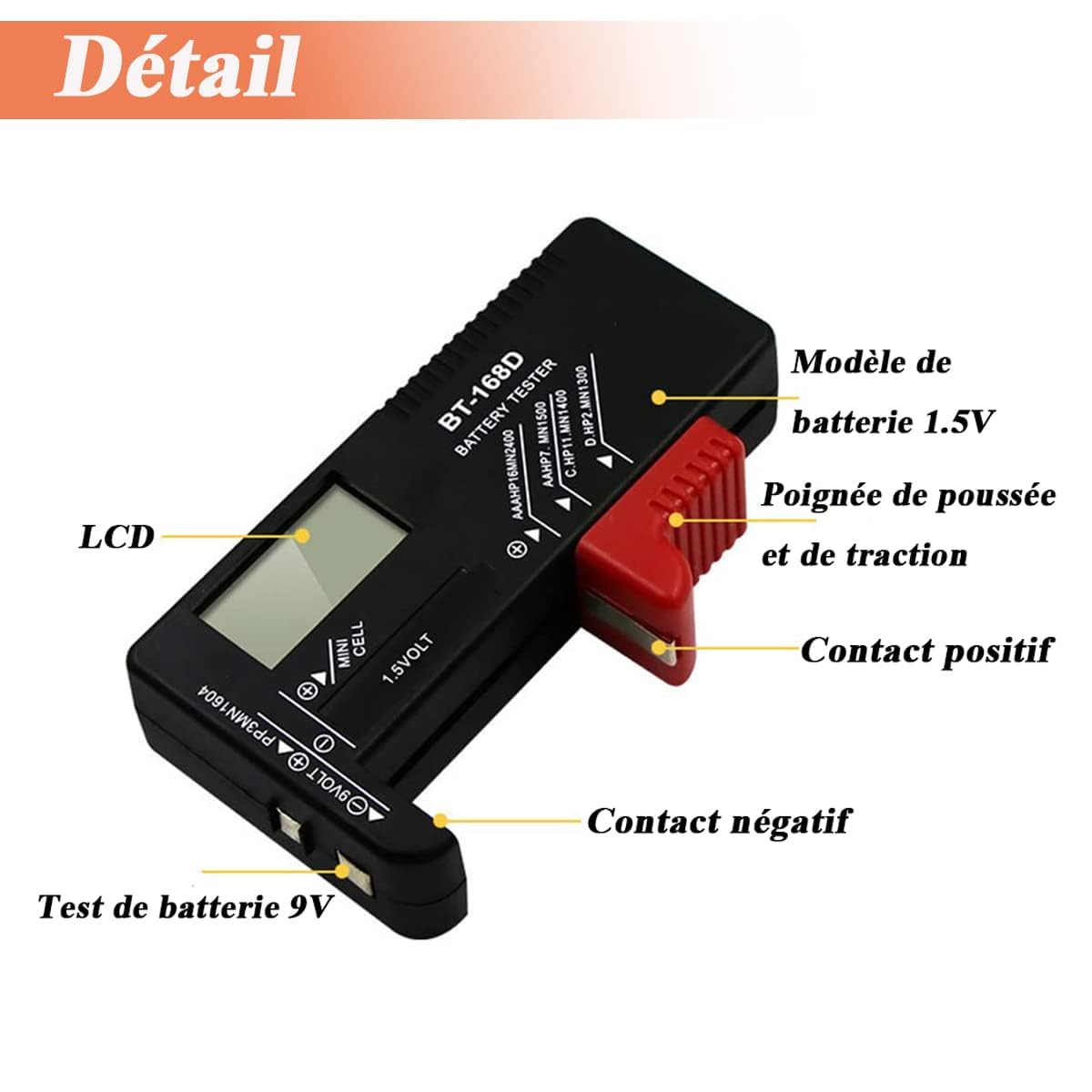 Testeur de Piles Universel BT-168D Numérique pour AA AAA C 9V Bouton