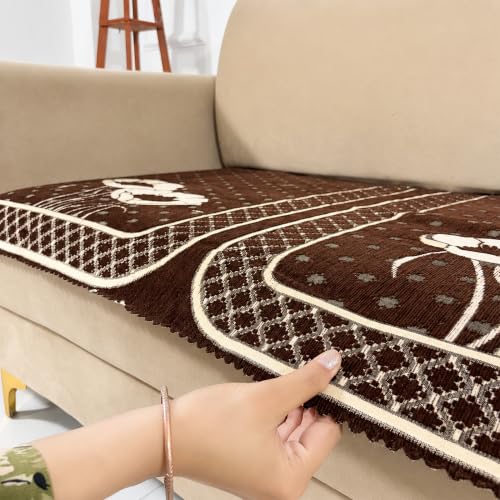 Image of Homerz Premium Chenille Fabric Sofa Cover | Soft, Durable & Dustproof | Decorative Couch Cover (Florida Coffee, 5 (3+2) Seater, Only Seat Cover)