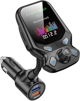 Wireless Car Bluetooth FM Transmitter, Radio Adapter Hands-Free Kit with 1.77 Inch Display, Supports TF/SD Card and QC3.0 & 5V/2.4A Charging