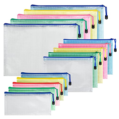 WT Bolsas de Documentos A4+A5+A6, 15 Pcs Bolsa de Archivo de Cremallera, Impermeable Carpeta Fundas Plastico para Viajes, Papelería Oficina, Organizar Cosméticos