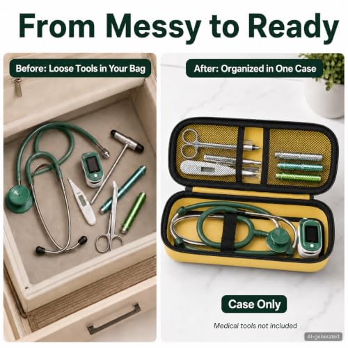 Image of ALKOO Stethoscope Case for 3M Littmann Classic III /Cardiology IV, Yellow | for MDF Acoustica Stethoscopes, for Nurses, Doctors, Nursing School Essentials, Students, Clinic, EMS, Travel, Hard Bag Only
