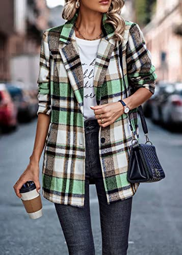 PRETTYGARDEN Women Plaid Shacket Jacket Trendy Fall Casual Button Wool Blend Tartan Trench Coat Winter Clothing with Pockets