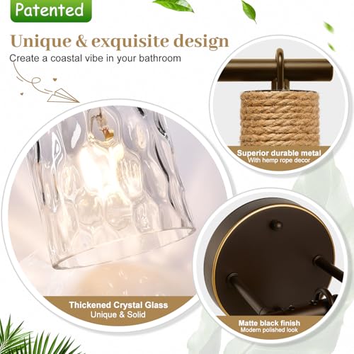 Image of MOKATNG Bathroom Light Fixtures, 5-Light Coastal Vanity Lights with Crystal Glass Shade, Oil-Rubbed Bronze Bathroom Wall Lamp for Mirror Kitchen Hallway Cabinet