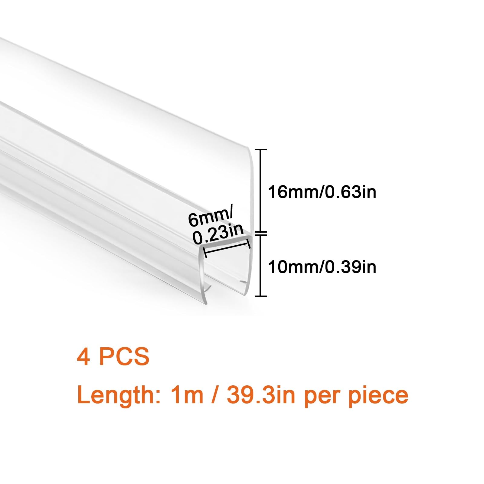 Uszczelnienie drzwi prysznicowych, Dolna listwa uszczelniająca drzwi Prysznic PVC do parawanu, pakiet 1-4 6-12mm (4 szt., 6 mm/0,23 cala)