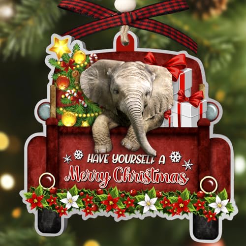 Elephant Ornaments for Christmas Tree, Elephant Red Car Aluminum Ornament Decor (NOT 3D), Christmas Decoration 2025 for Elephants Lovers