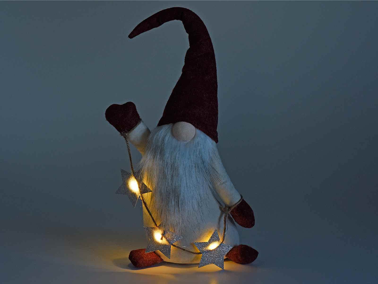 Gruppo Maruccia - Babbo Natale in Stoffa e Pelliccia con Stringa di Stelle Luminose - Decorazione Natalizia per Casa, Negozi e Vetrine - Idea Regalo