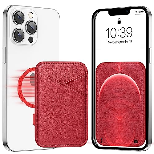 Image of Miroddi Magnetic Card Wallet Holder, with MagSafe for iPhone 15 /14 /13 /12 Series, Magsafe, Vegan Leather, Independent Slot, Invisible Ultra-Thin, True red, MCB070TR-US